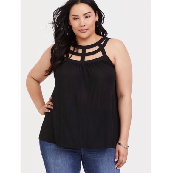 Torrid Black Crepe Cage Swing Tank Top - Picture 1 of 5